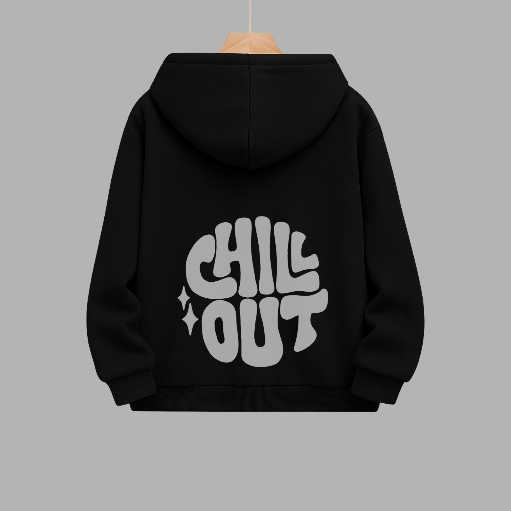 White RAW Hoodie – "CHILL OUT" Retro Graphic Back Print | Unisex Relaxed Fit Pullover
