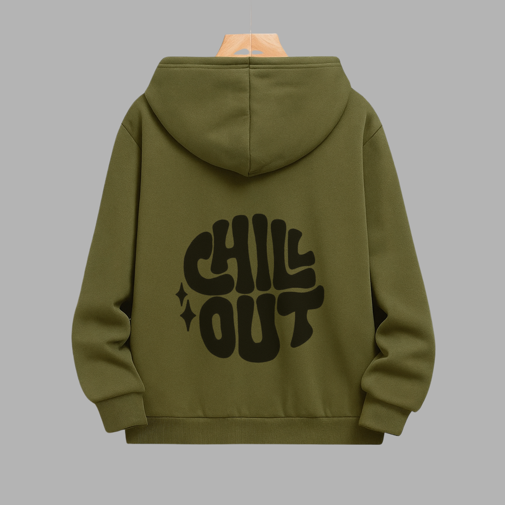 White RAW Hoodie – "CHILL OUT" Retro Graphic Back Print | Unisex Relaxed Fit Pullover
