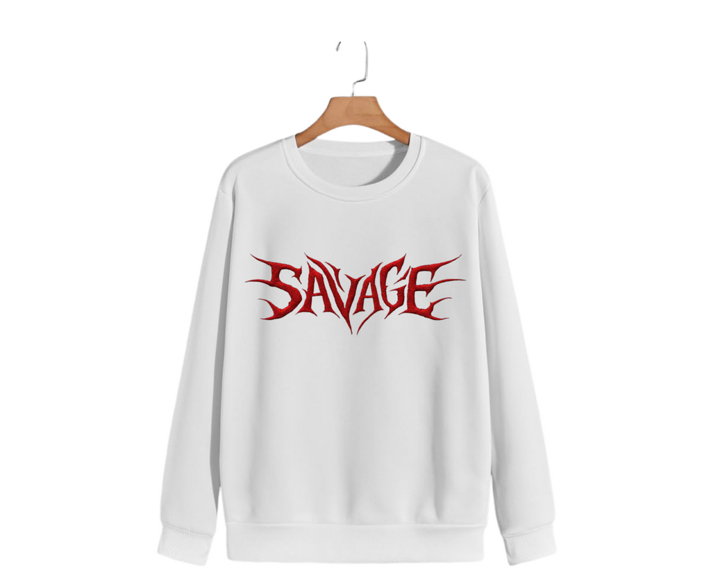 Streetwear Graphic Sweatshirt – “Savage” Bold Red Lettering