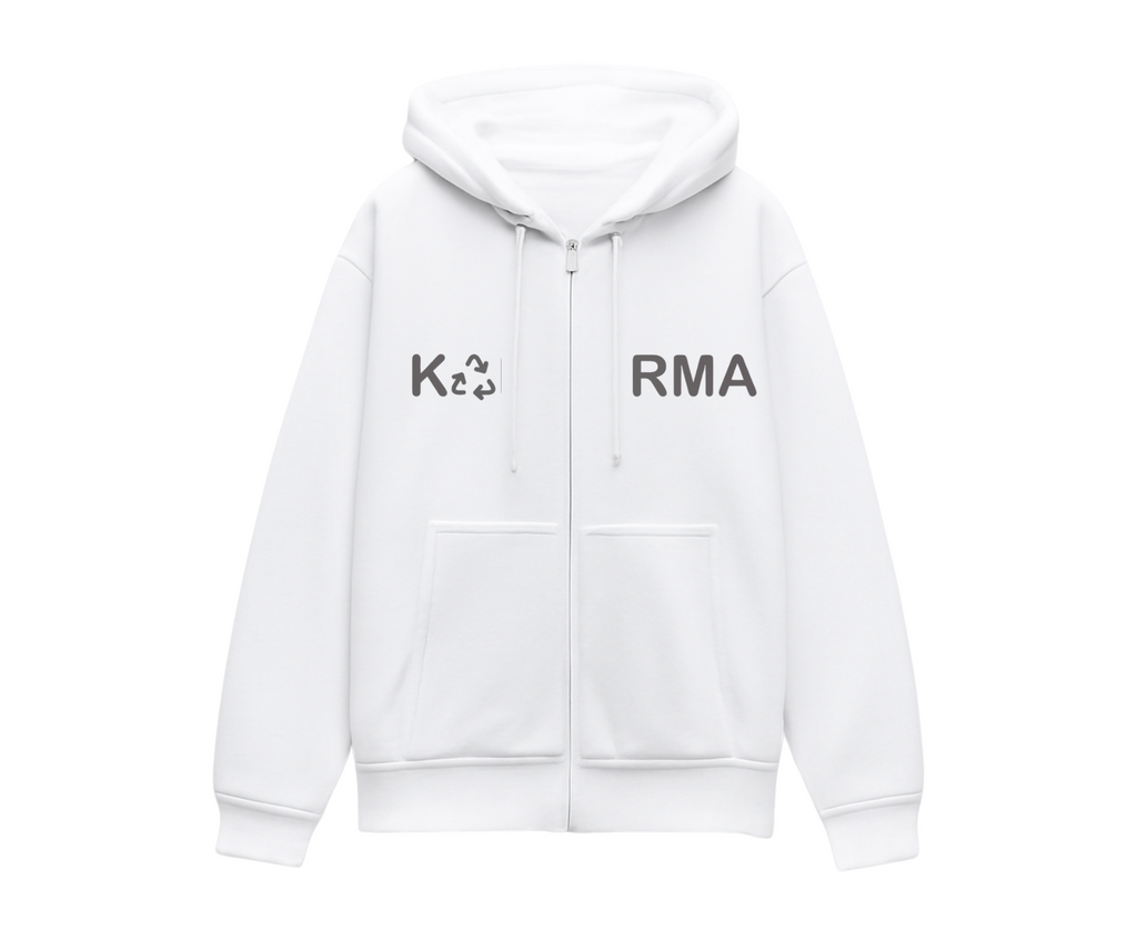 White “Karma Journey” Graphic Zip-Up Hoodie
