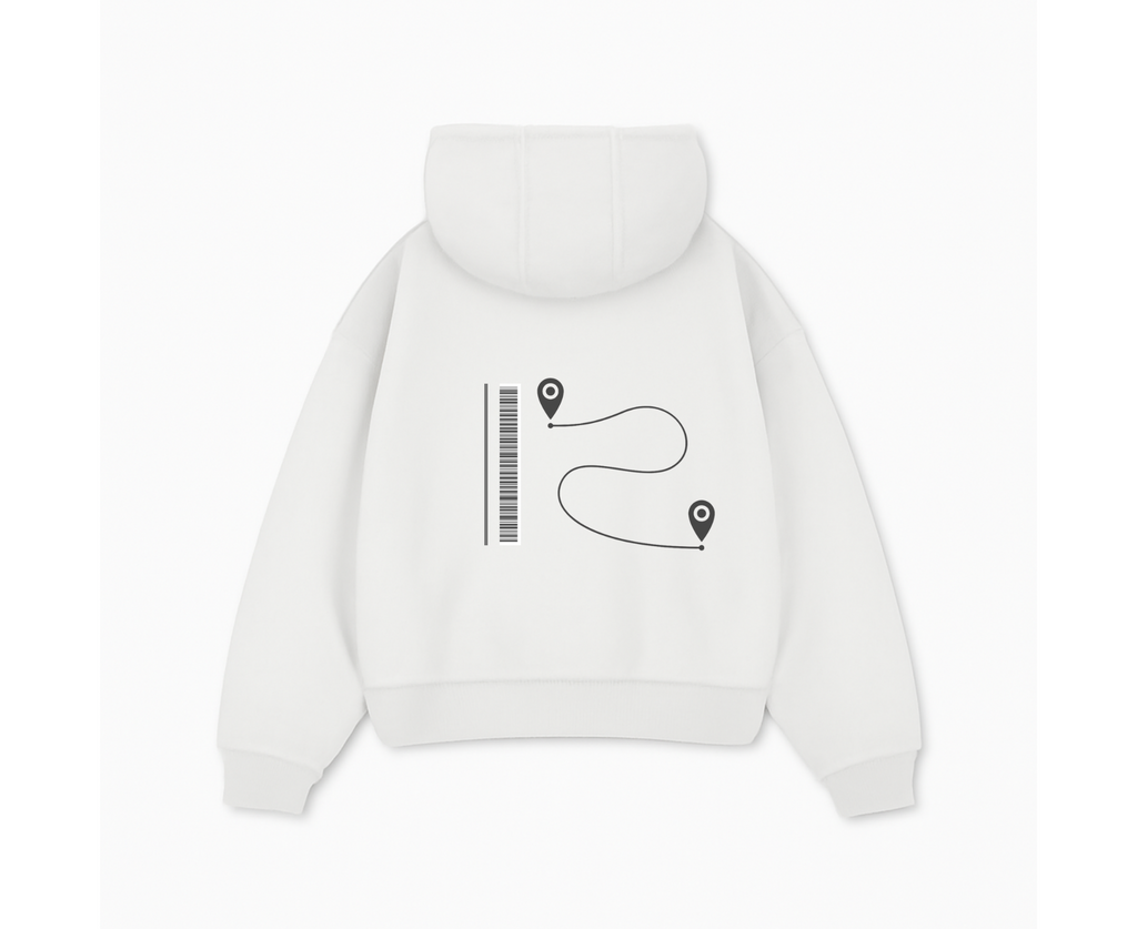 White “Karma Journey” Graphic Zip-Up Hoodie