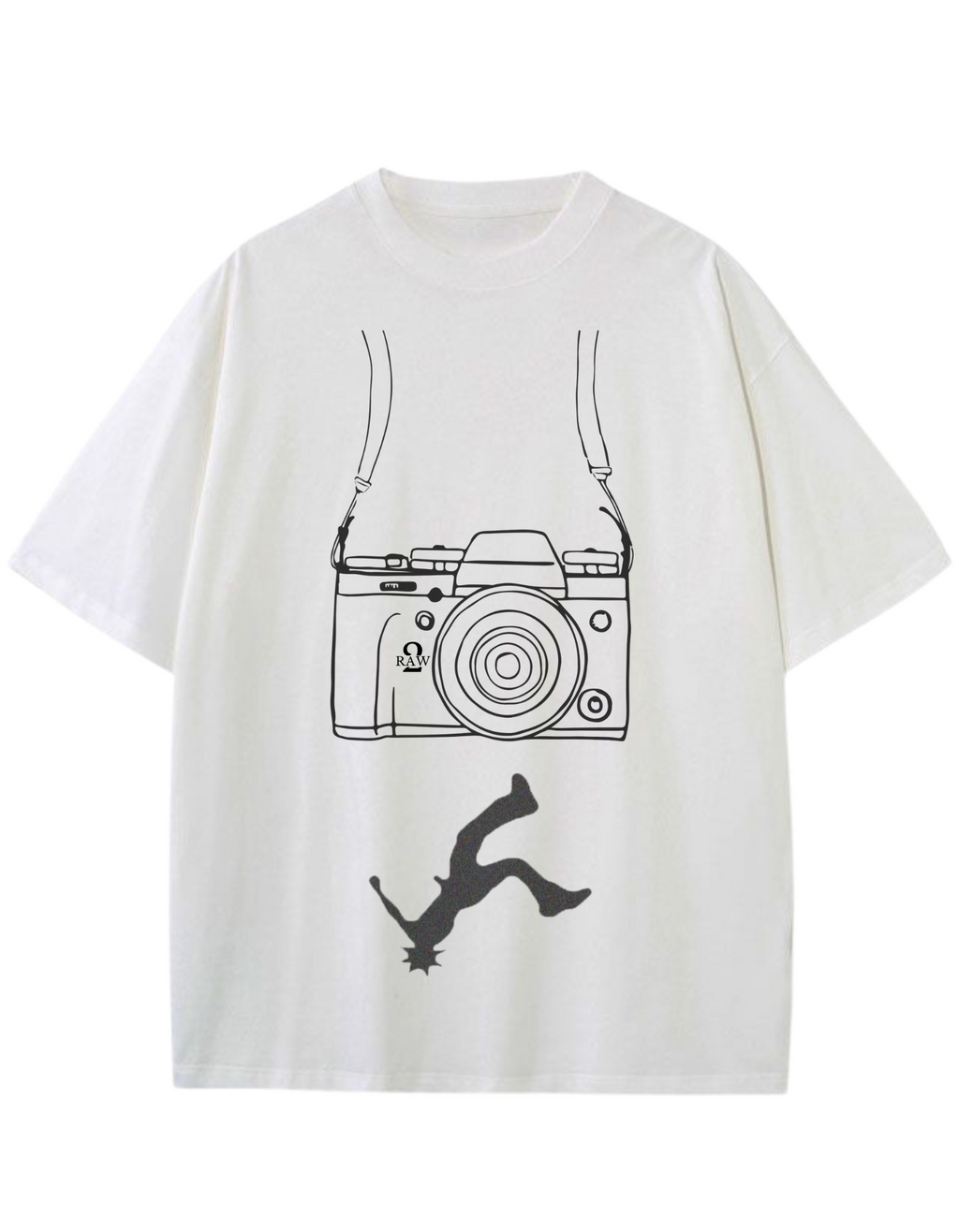 Minimalist Camera & Breakdancer Graphic Tee – White