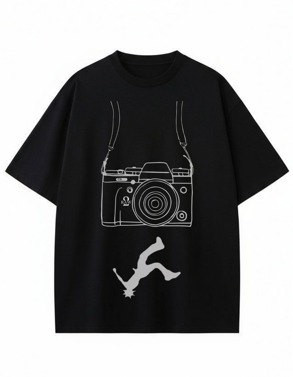 Minimalist Camera & Breakdancer Graphic Tee – White